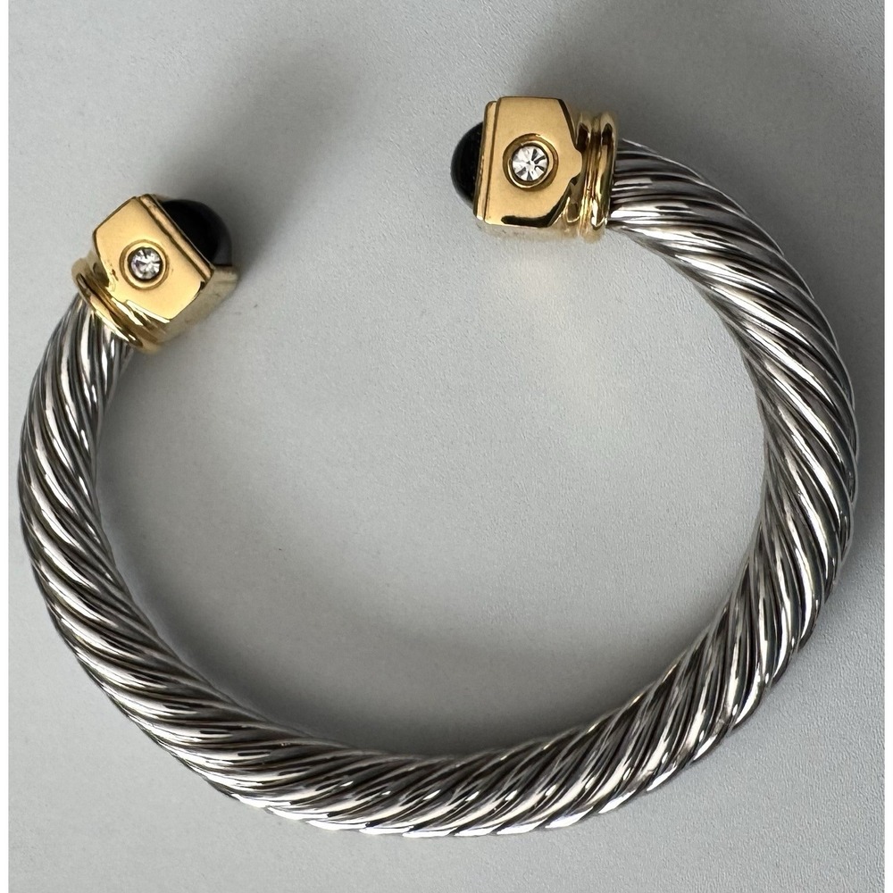 Joan Rivers Twisted Rope Cable Cuff Bracelet Gold Silver Tone Crystal Ends